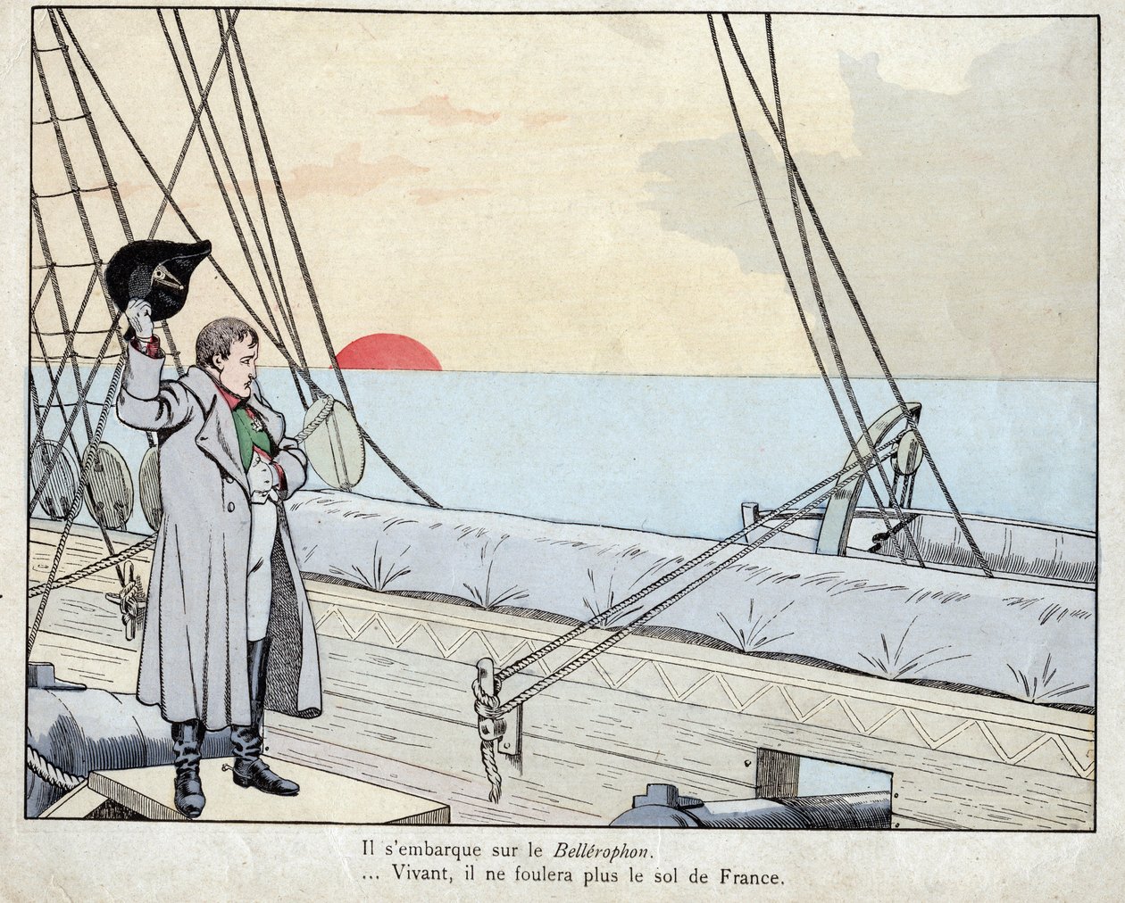 Napoléon à bord du HMS Bellerophon 1815 - lithographie de Job (Jacques Onfroy de Bréville) de "Le Grand Napoléon des Petites Enfants" 1893 - pseudonym for Onfray de Breville Jacques Job