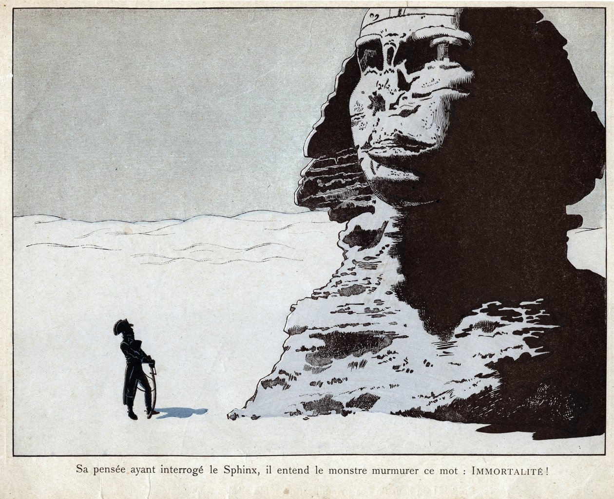 Napoléon étudiant le Sphinx en Égypte - lithographie de Job (Jacques Onfroy de Bréville) de "Le Grand Napoléon des Petites Enfants" 1893 - pseudonym for Onfray de Breville Jacques Job