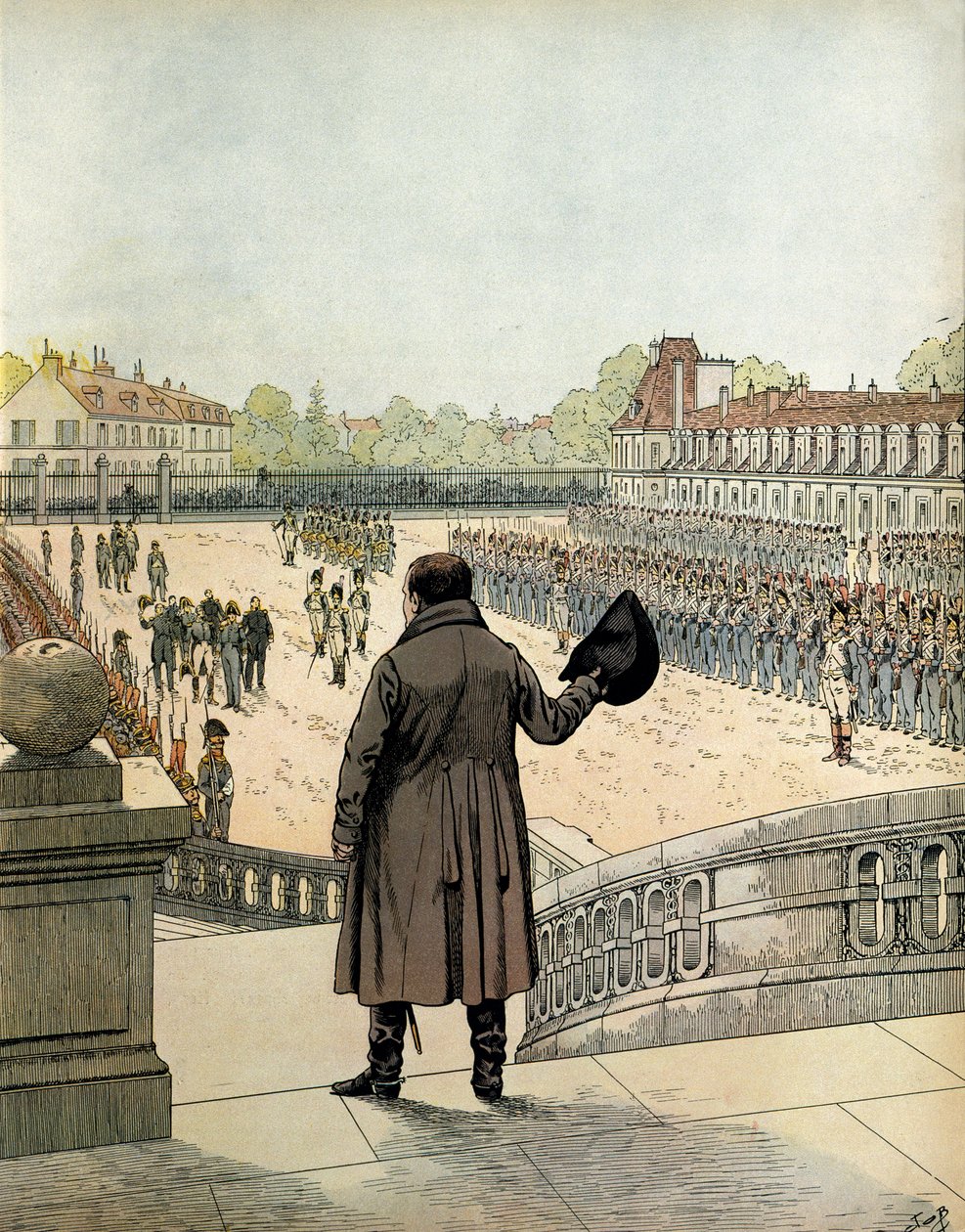 Les adieux de Napoléon Ier Bonaparte (1769-1821) dans la cour du Cheval Blanc à Fontainebleau le 20 avril - pseudonym for Onfray de Breville Jacques Job