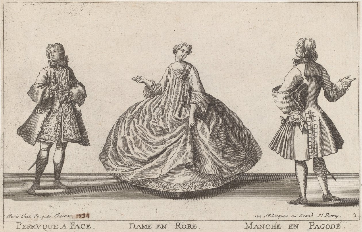 Perruque à Face/Dame en Robe/Manche en Pagode - published by Jacques Chéreau