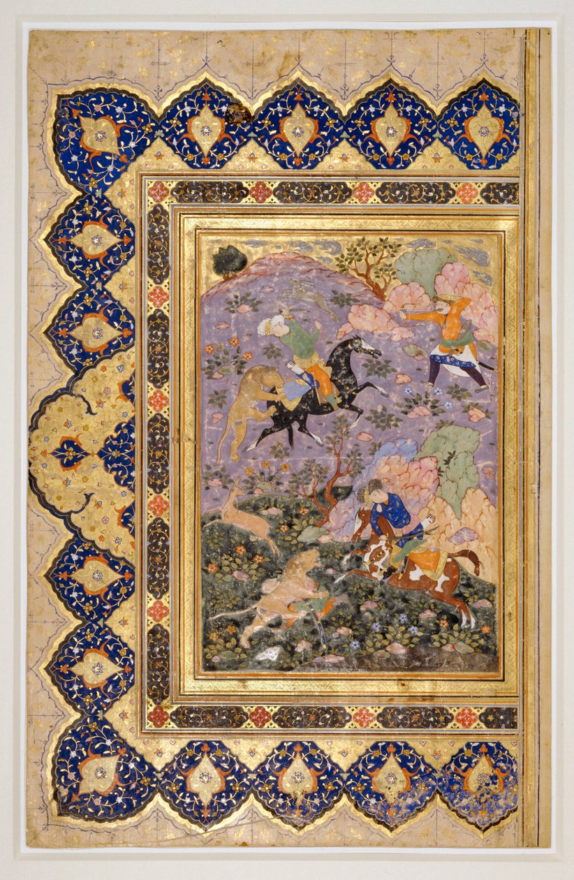 Chasse aux animaux sauvages, vers 1540 (encre, gouache et or) - School Iranian