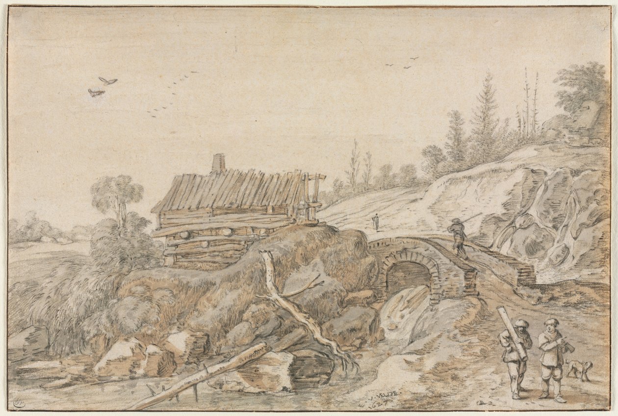 Paysage vallonné avec une hutte près d