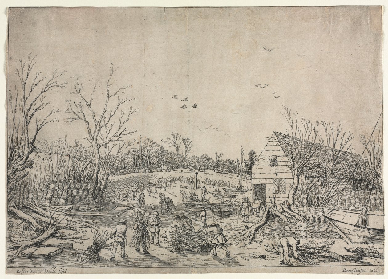 La Grande Inondation du 10 janvier 1624 ou Réparation de la Digue Brisée sur la Rivière Lek à Vianen, 1624 - van de Velde Esaias