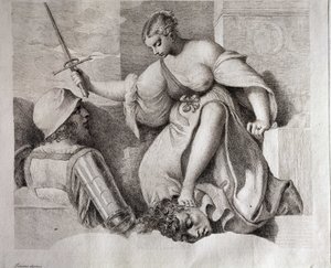 Salomé avec la tête de Saint Jean-Baptiste. En bas à gauche 