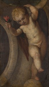 Putto avec une fleur rouge