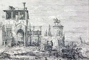 Paysage avec un monument équestre