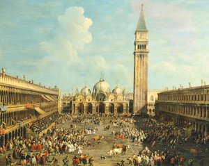 Corrida ou Chasse au taureau sur la Piazza San Marco, par Giovanni Antonio Canal, dit Canaletto et Giovanni Battista Cimaroli - Canaletto
