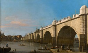 Londres, Pont de Westminster en construction, vu du sud-est