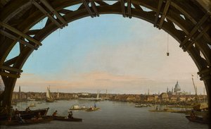Londres, vue de la ville depuis le dessous du pont de Westminster - Canaletto