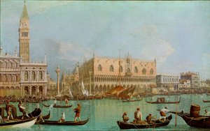 Le Môle avec le Palais des Doges du bassin de Saint-Marc (Il molo col Palazzo Ducale dal bacino di San Marco). Vue de Venise, Palais des Doges et place Saint-Marc prise du canal - Canaletto