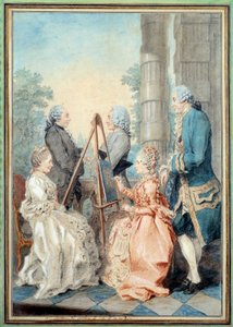 Madame et Mademoiselle Chatelain, M. Brot et M. de la Myre. Aquarelle de Louis Carrogis Carmontelle (1717-1806) - Carmontelle
