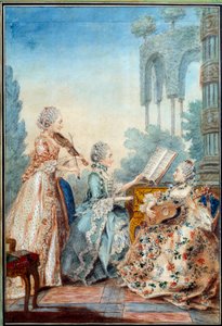 Les trois filles du compositeur Joseph Nicolas Pancrace Royer (1705-1755) jouant la partition du ballet Zaïde - Carmontelle