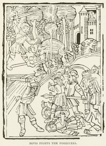 Bevis combat les forestiers (gravure) - (after) English School