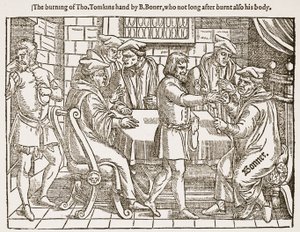 La brûlure de la main de Tho. Tomkins par B. Boner, qui peu après brûla aussi son corps, illustration de 