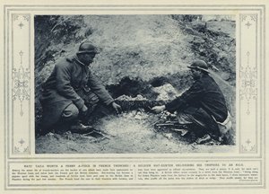 Des queues de rats valant un sou pièce dans les tranchées françaises ! Un soldat chasseur de rats livrant ses trophées à un sous-officier