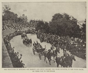 Les festivités en Hongrie, Sa Majesté et le comte Szapary le Premier ministre, dans le carrosse d