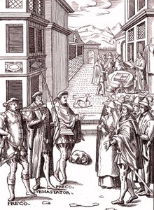Le crieur public soufflant dans sa trompette - (after) Flemish School