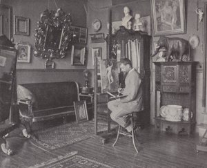 Le peintre français Henri Gervex dans son atelier