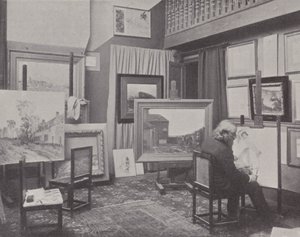 Le peintre français Jean Charles Cazin dans son atelier