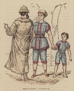 Famille au bord de la mer en automne - (after) French School