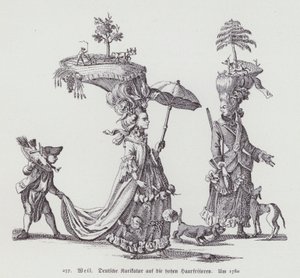 Caricature allemande se moquant des coiffures féminines de l