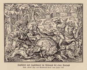 Chasse au sanglier - (after) German School