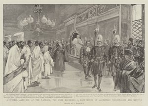Audience spéciale au Vatican, le Pape recevant une délégation de missionnaires et de natifs abyssiniens (lithographie) - (after) Italian School