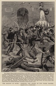 Les émeutes à Rome, combattant la foule sur la Piazza Navona - (after) Italian School