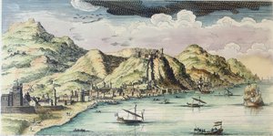 Vue de la ville de Málaga, Espagne (gravure en couleur) - (after) Spanish School