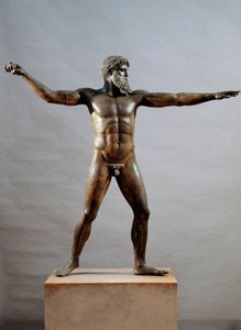 Art grec : statue en bronze appelée le dieu du cap Artémision attribuée au sculpteur Kalamis