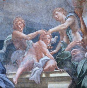 Jeunes sur un balcon, par Antonio Allegri Da Correggio (1489-1534) (détail) - (c.1489 1534) Correggio