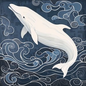 Dauphin dans un fond bleu surréaliste - F. Abderrahim