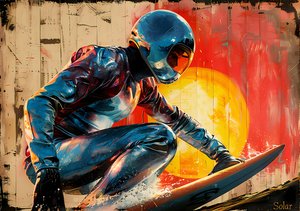 Peinture de surfeur, affiche de film rétro