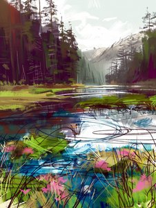 Beau paysage dans la forêt et les montagnes à côté d