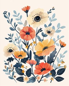 Fleurs bohèmes pour art mural botanique à la demande