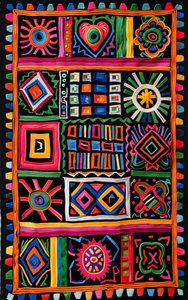 Motif de tapis traditionnel naïf coloré pour impressions sur toile et décoration murale - F. Abderrahim