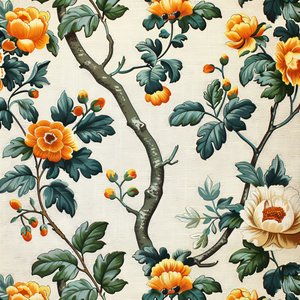 Art mural personnalisé : motif floral vert et orange