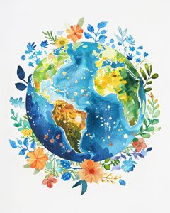 Planète bohème aquarelle pour décoration murale de paix - F. Abderrahim