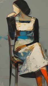 Peinture abstraite : une femme en robe assise pour impressions sur toile et affiches - F. Abderrahim