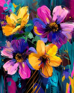 Peinture abstraite de jardin et fleurs dessinés à la main - F. Abderrahim