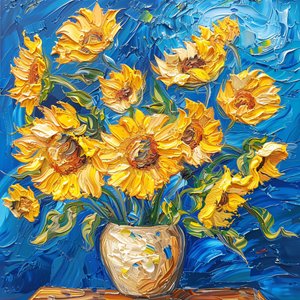 Peinture acrylique de tournesols aux couleurs vives dans le style de Van Gogh
