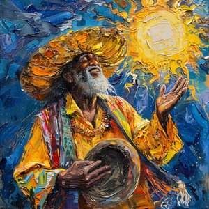 Homme mexicain heureux avec un chapeau dansant, style de peinture de Van Gogh