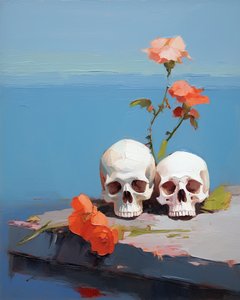 Peinture abstraite minimaliste honorant les crânes des ancêtres
