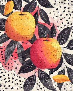 Dessin botanique de fruit de pomme et plante - F. Abderrahim