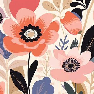 Illustration botanique fleurs pastel audacieuses style Matisse - F. Abderrahim