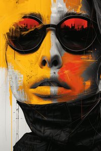 Portrait abstrait minimaliste de femme de science-fiction surréaliste portant des lunettes - F. Abderrahim
