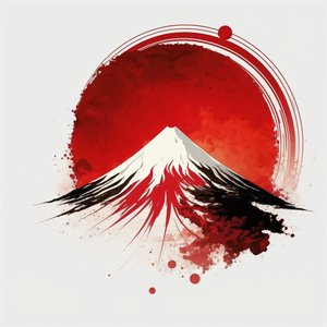 Mont Fuji : coup de pinceau calligraphique rouge - F. Abderrahim