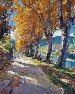 Chemin de campagne à travers la forêt, paysage impressionniste