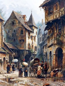 Ruelle et maisons médiévales, décoration murale et impressions sur toile - F. Abderrahim