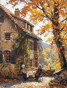 Personnes devant une vieille maison italienne traditionnelle au milieu de la nature - F. Abderrahim